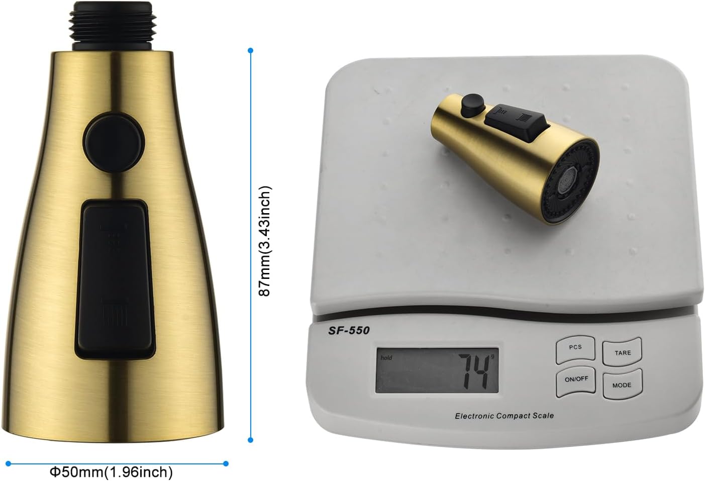 Cabezal de repuesto para grifo de cocina, 3 funciones (corrientepulverizaciónhoja de agua) Boquilla rociadora con válvula de retención, 1.8 GPM, 9