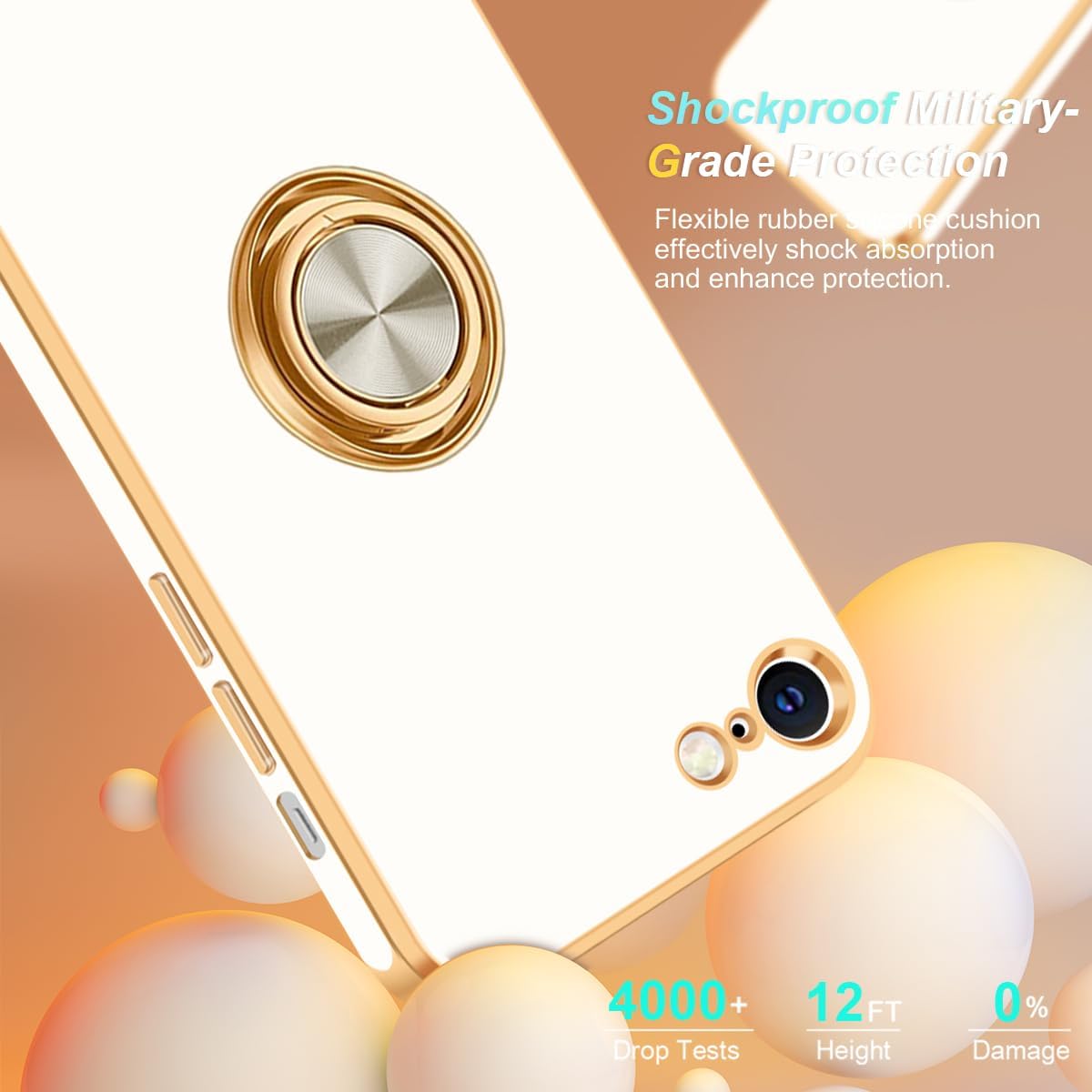 Fingic Funda para iPhone SE 20222020, iPhone 87 con soporte de anillo de 360 soporte magnético para automóvil Soporte magnético para automóvil,