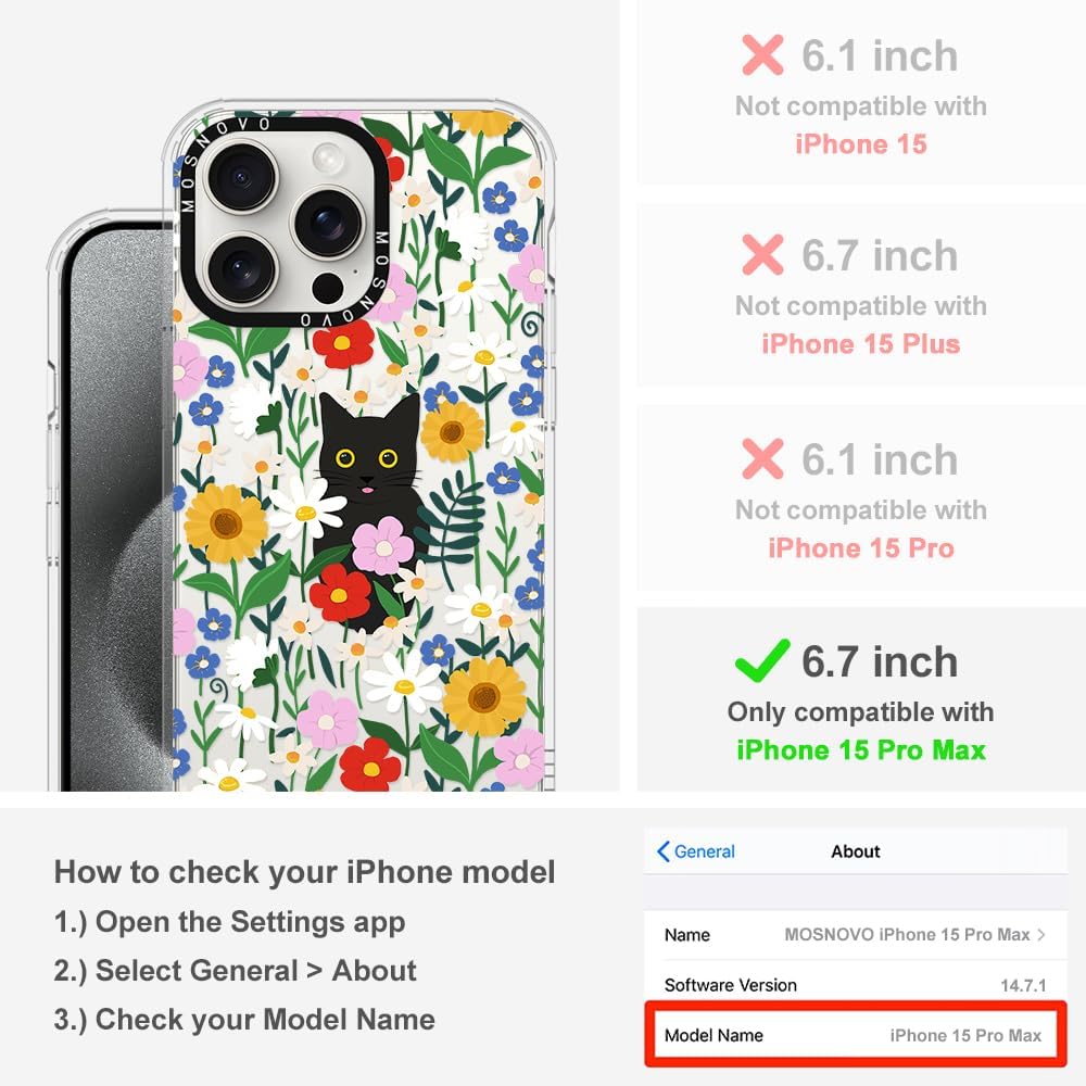MOSNOVO Buffertech – Funda compatible con iPhone 15 Pro Max, impacto de caída de 6.6 pies, tecnología antidesprendimiento, funda transparente de