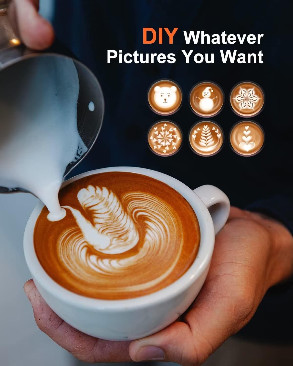 Jarra de espuma de leche de acero inoxidable de 20 onzas, medidas en ambos lados, accesorios para máquina de espresso, taza de arte latte con mango