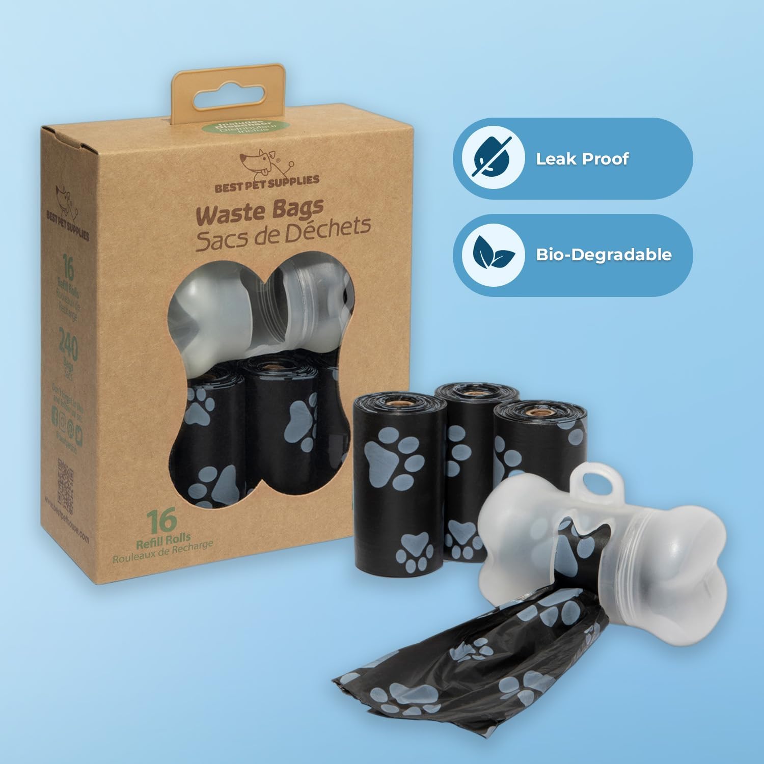 Best Pet Supplies – Bolsas para limpieza de excremento de perro, rollo de repuesto, uso en exteriores, a prueba de fugas y desgarros, plástico