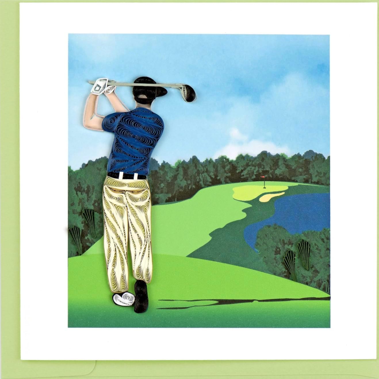 Quilling Card Tarjeta de felicitación 3-D – Golfista Golfista en el campo de golf verde