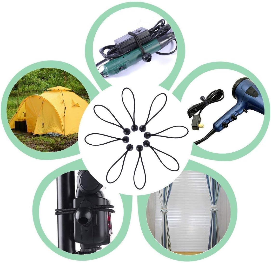 BeGrit Cuerdas elásticas de bola de 6 pulgadas para toldo, correas de amarre para tienda de campaña, color negro, 10 piezas