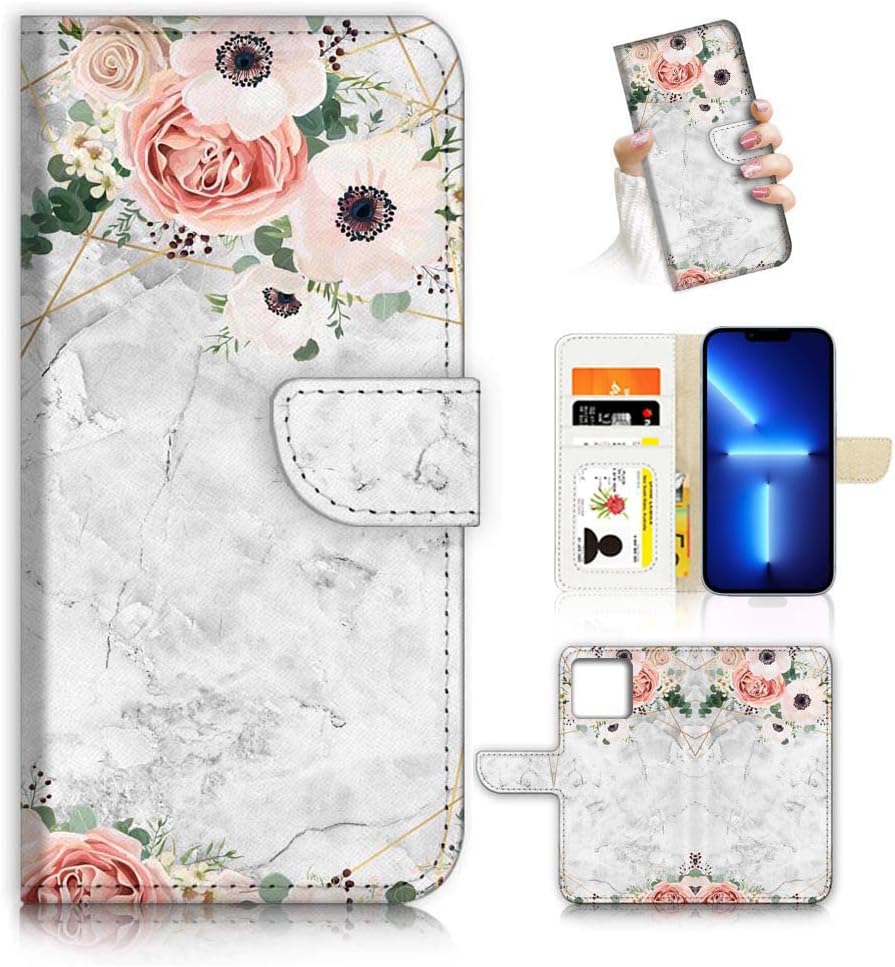 AJOURTEK Funda con tapa para iPhone 13 Pro Max, diseño artístico, estilo cartera, protección de cuerpo completo con flor de fantasía AD003 (#24880