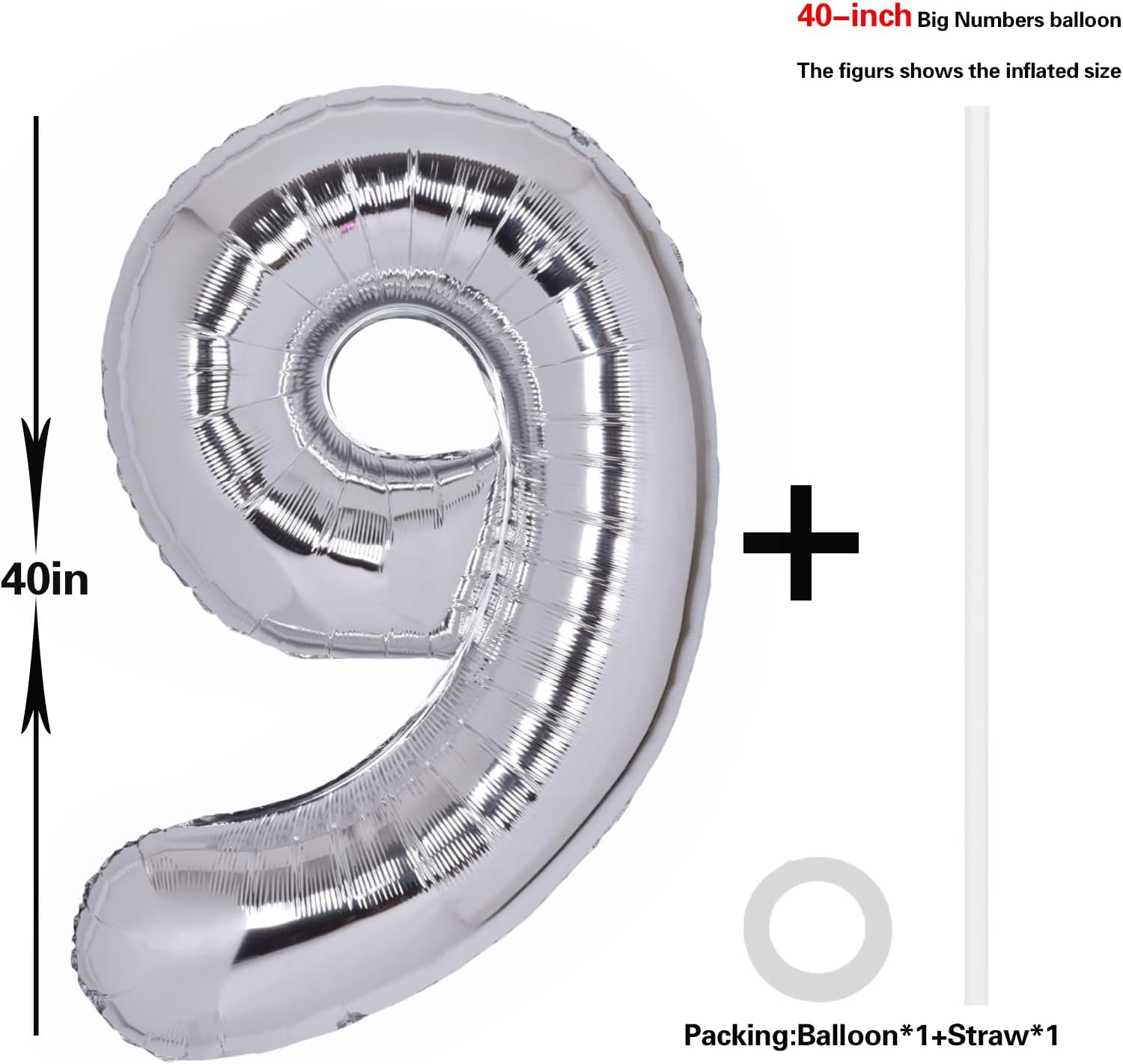 Globo plateado de 40 pulgadas con el número 9, tamaño extra grande, globos de helio de aluminio de Mylar 9 para fiestas de cumpleaños, decoraciones