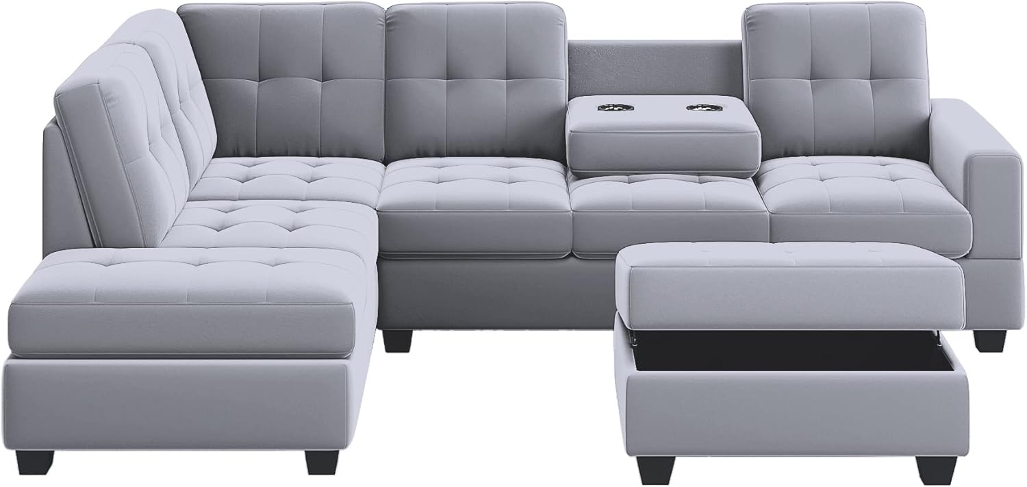 Sofá modular modular, muebles de sala de estar modernos con diván reversible, sofá tapizado de terciopelo en forma de L con otomana de