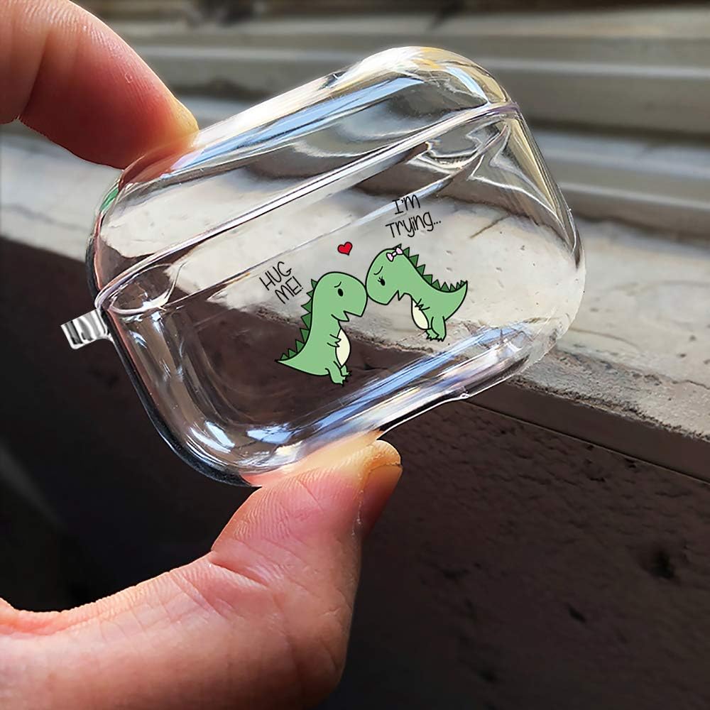 Funda transparente para AirPod Prollavero de dinosaurio, pareja y amante de los enamorados, funda transparente para auriculares, suave, antipolvo,