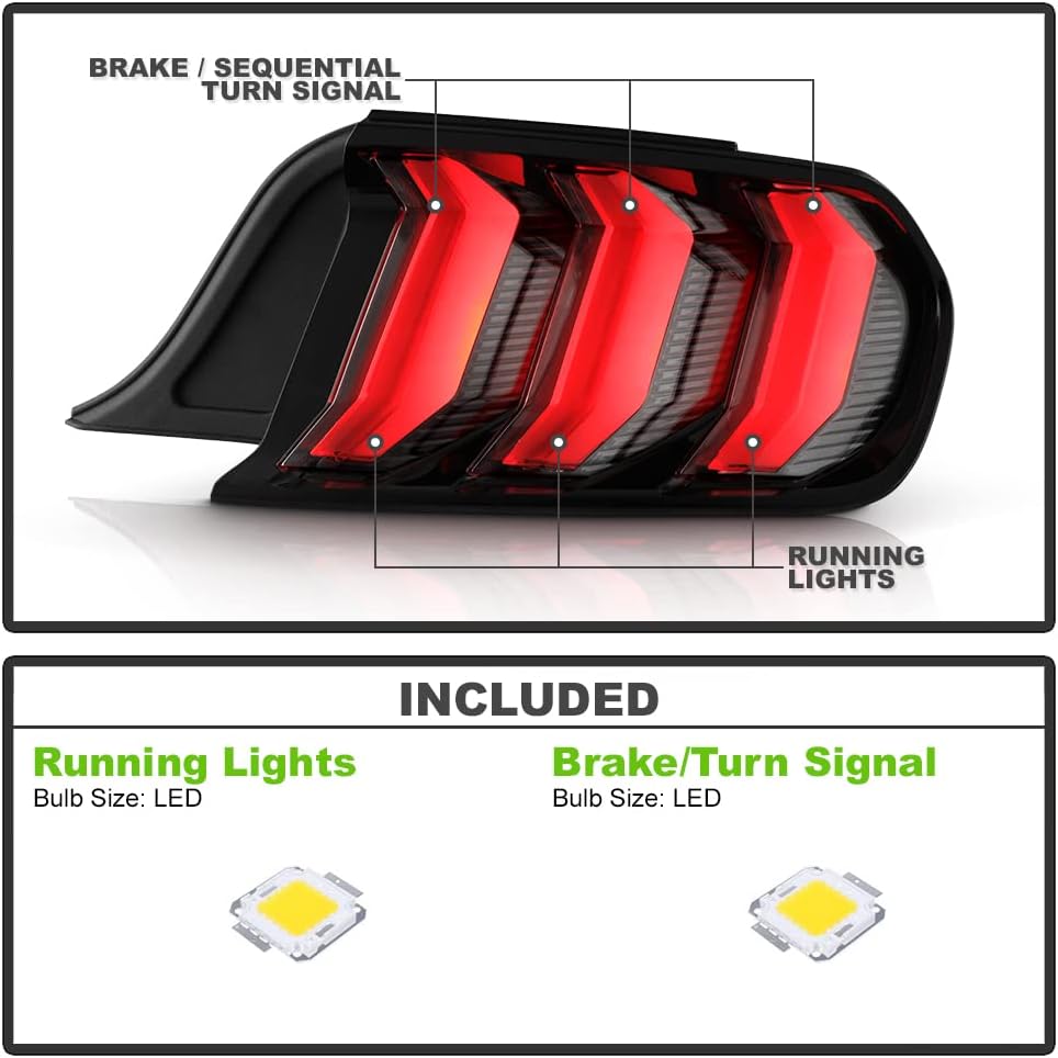 ACANII – Para 2015-2021 Ford Mustang Estilo Euro LED Señal secuencial Tubo Blanco Luces Traseras Luces Traseras Par Izquierdo+Derecho