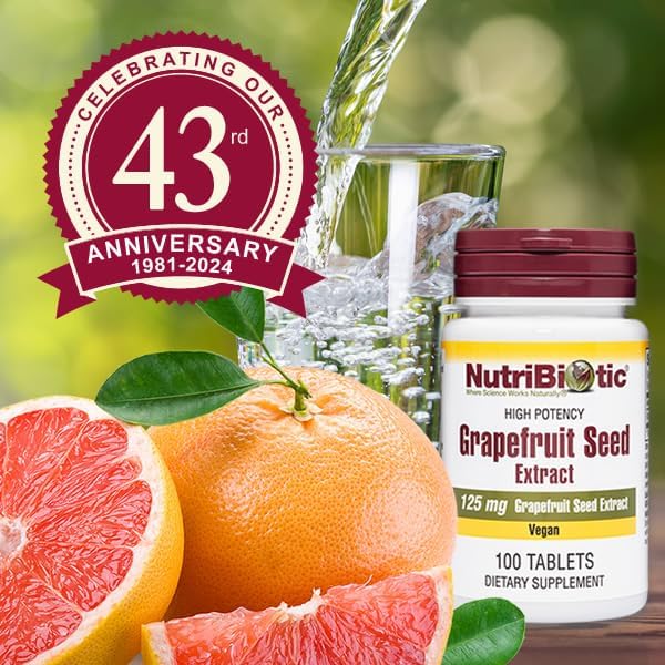 NutriBiotic Tabletas de extracto de semilla de pomelo de 125 mg, 100 unidades  GSE de grado premium con bioflavonoides  Potente apoyo inmunológico y