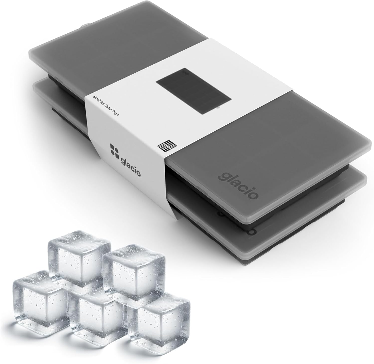 Glacio Bandejas pequeñas de silicona para cubitos de hielo con tapas, sin BPA, moldes de hielo flexibles para cócteles y bebidas, juego de 2