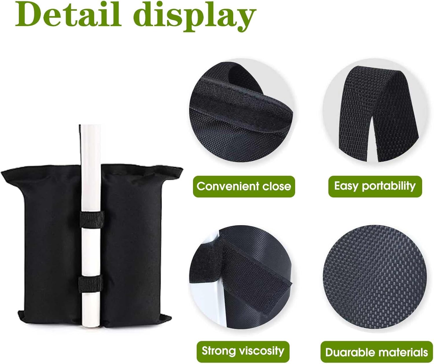 Sacos de arena resistentes para patas de toldo de refugio solar instantáneo al aire libre (grande, 6 unidades x 17.3 x 18 pulgadas, negro)