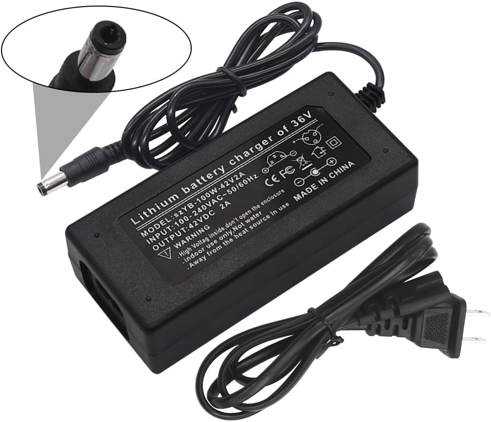 Dianrui Cargador de batería de 42V 2A 0.217 in DC Conector de 1 clavija Adaptador de corriente universal Cargador de bicicleta eléctrica para