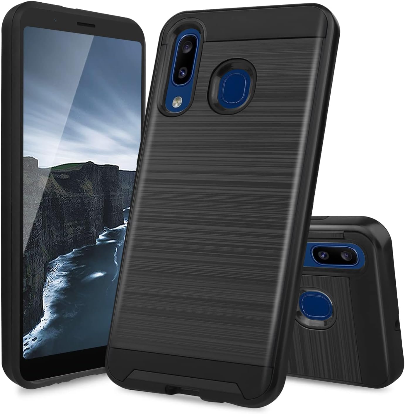 TJS Funda para teléfono compatible con Alcatel 3V 20195032W (no compatible con Alcatel 3V 2018), híbrida a prueba de golpes con acabado metálico con