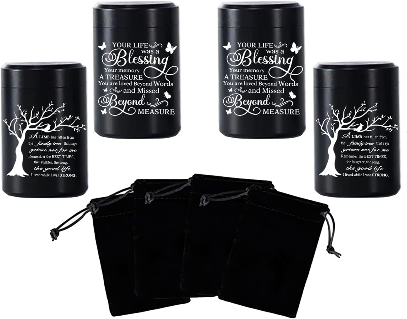 Urnas pequeñas para cenizas  Juego de 4 mini urnas de aluminio de 2.7 pulgadas de alto, urnas de cremación para cenizas humanasmascotas, soporte