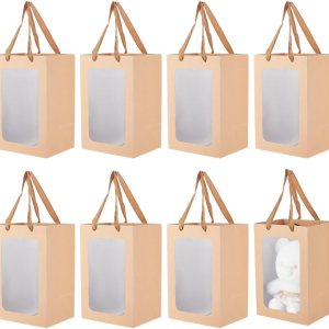 BENECREAT Paquete de 8 bolsas de papel kraft marrón transparente para ventana, 11.8 x 7.87 x 6.3 pulgadas, bolsa de regalo con asas para cumpleaños, BENECREAT Paquete de 8 bolsas de papel kraft marrón transparente para ventana, 11.8 x 7.87 x 6.3 pulgadas, bolsa de regalo con asas para cumpleaños,