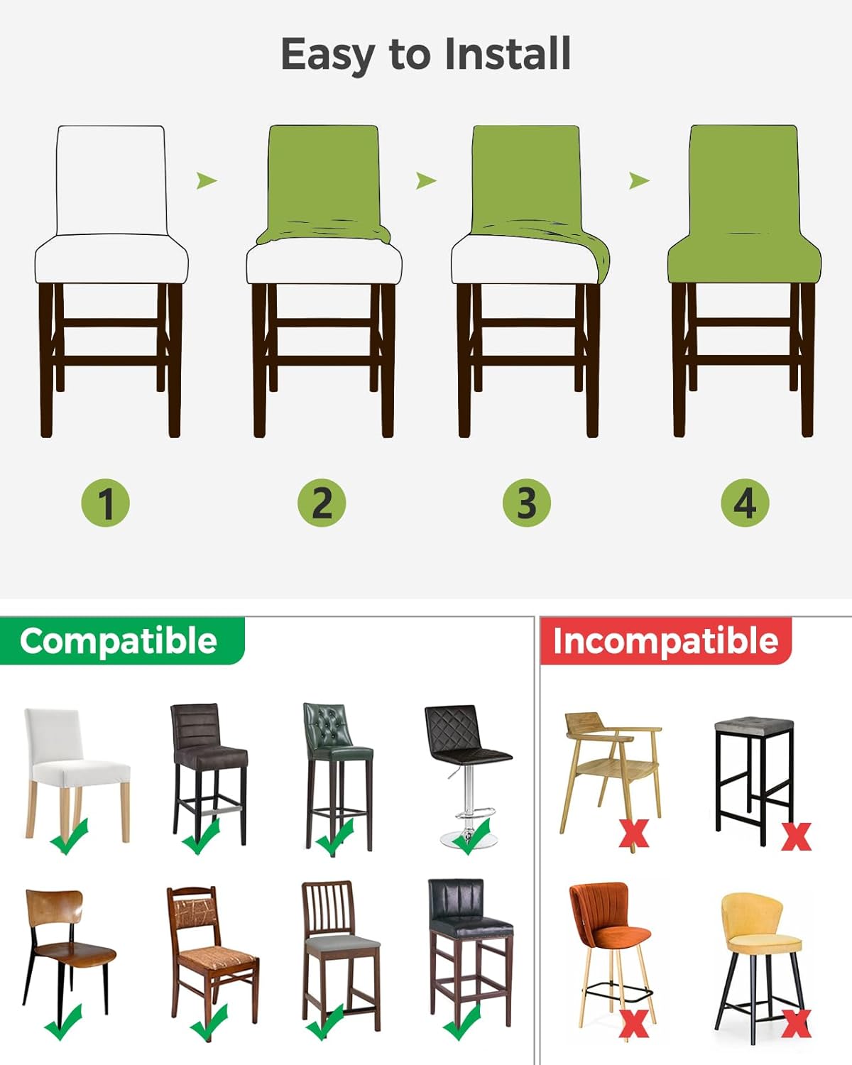 TweetyBed Bar Stool Covers I Love You Mom Stretch Removable Bar Chair Cover Gnome Green Backdrop Counter Slipcovers for Kitchen Pub Dining Room Cafe