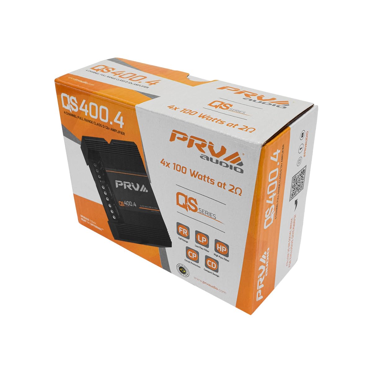 PRV Audio QS400.4 2 Ohm Mini Compact 4 Channel Amplificador de audio para automóvil 4 x 100 vatios RMS a 2 Ohm – Estéreo 12 voltios Amp Clase D