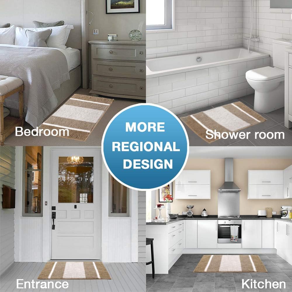 Tapete de baño de felpa de chenilla de microfibra, diseño de rayas degradadas, ultrasuave, lavable, tapete de baño