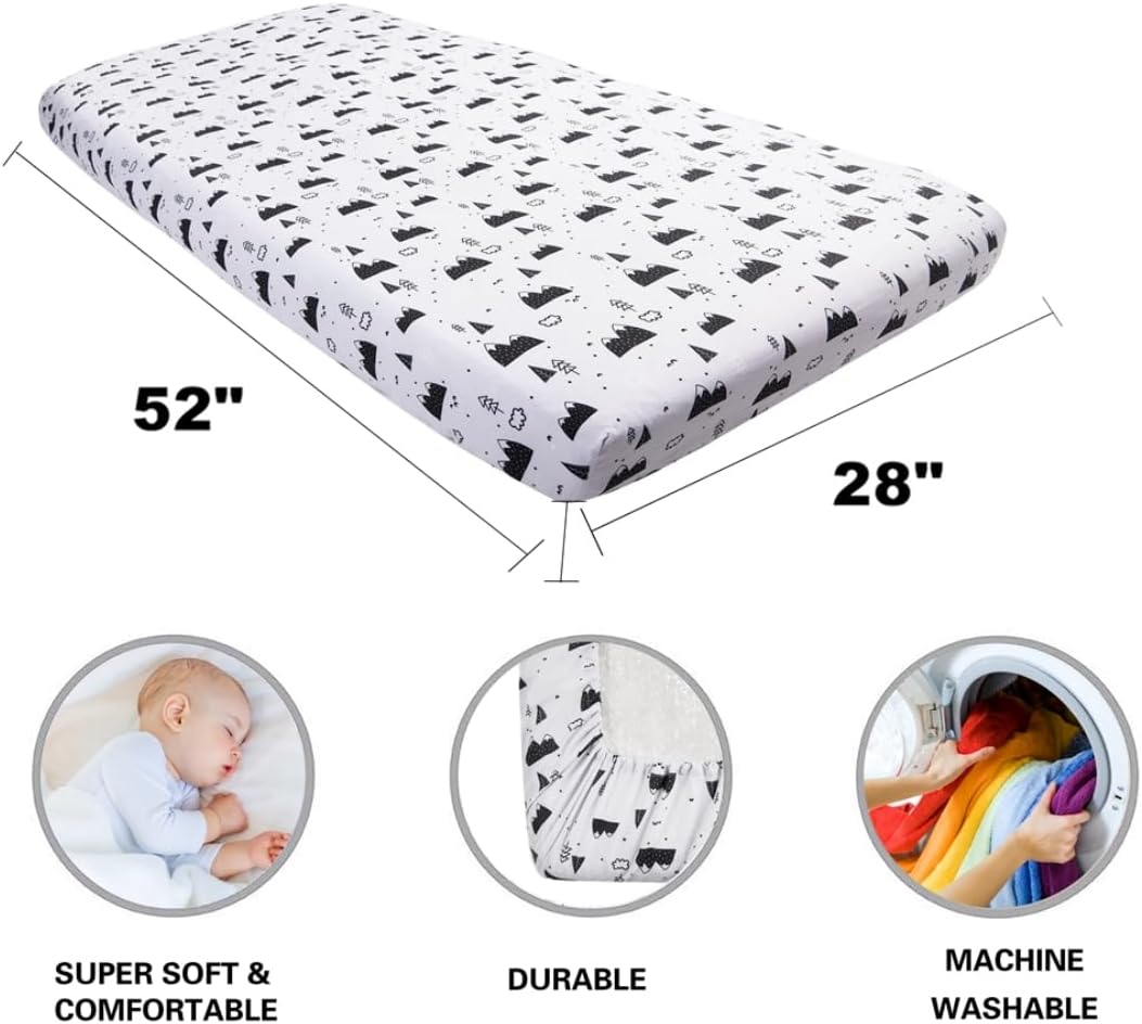 Juego de 4 sábanas ajustables unisex para cuna de bebé, diseño de animales del bosque del bosque, de madera, neutro, para bebés, niños o niñas,