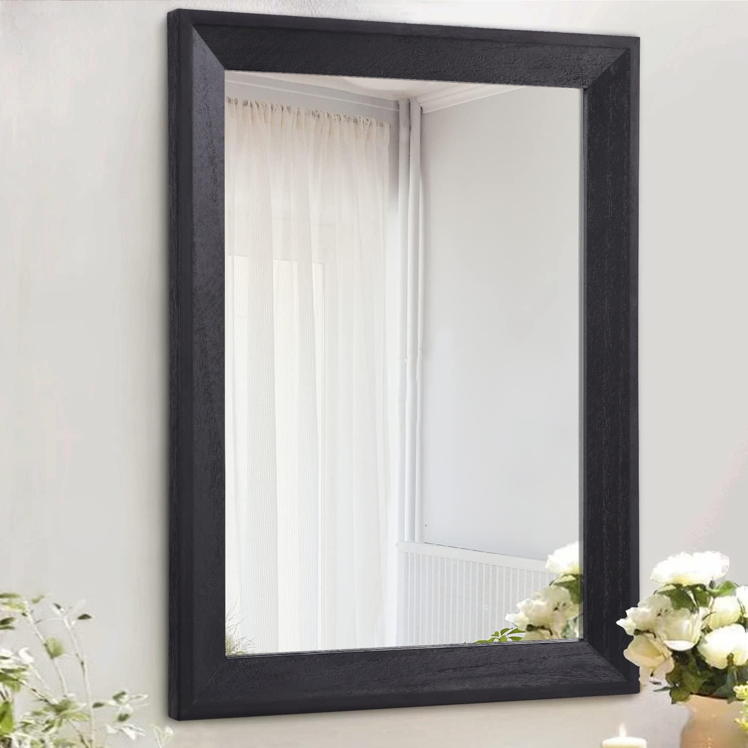 AAZZKANG Espejo de pared negro rectangular de madera rústica, espejo colgante decorativo para baño, dormitorio, granja