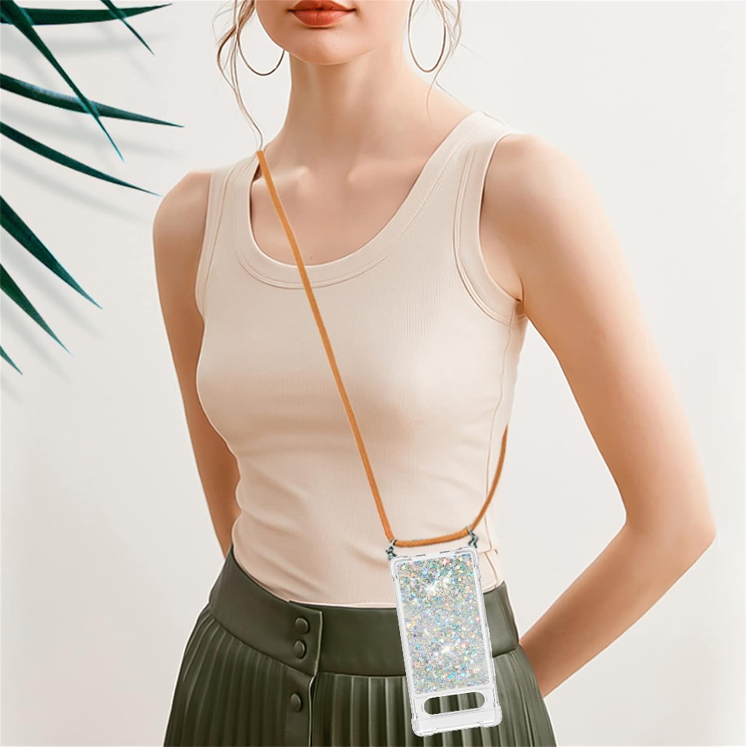 Tncavo Funda para Google Pixel 7a para mujer, carcasa con purpurina holográfica líquida en movimiento, con correa cruzada, delgada, suave, TPU para