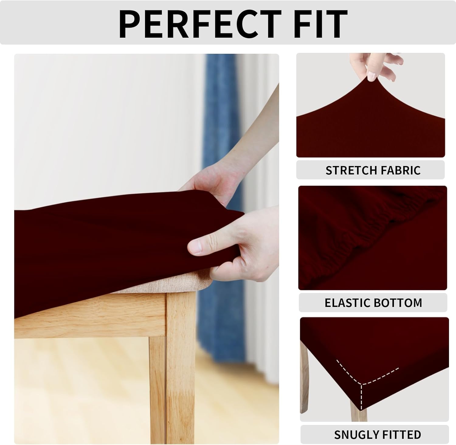 Easy-Going Juego de 4 fundas de asiento 100% impermeables para sillas de comedor, fundas de asiento elásticas protectoras extraíbles y lavables,