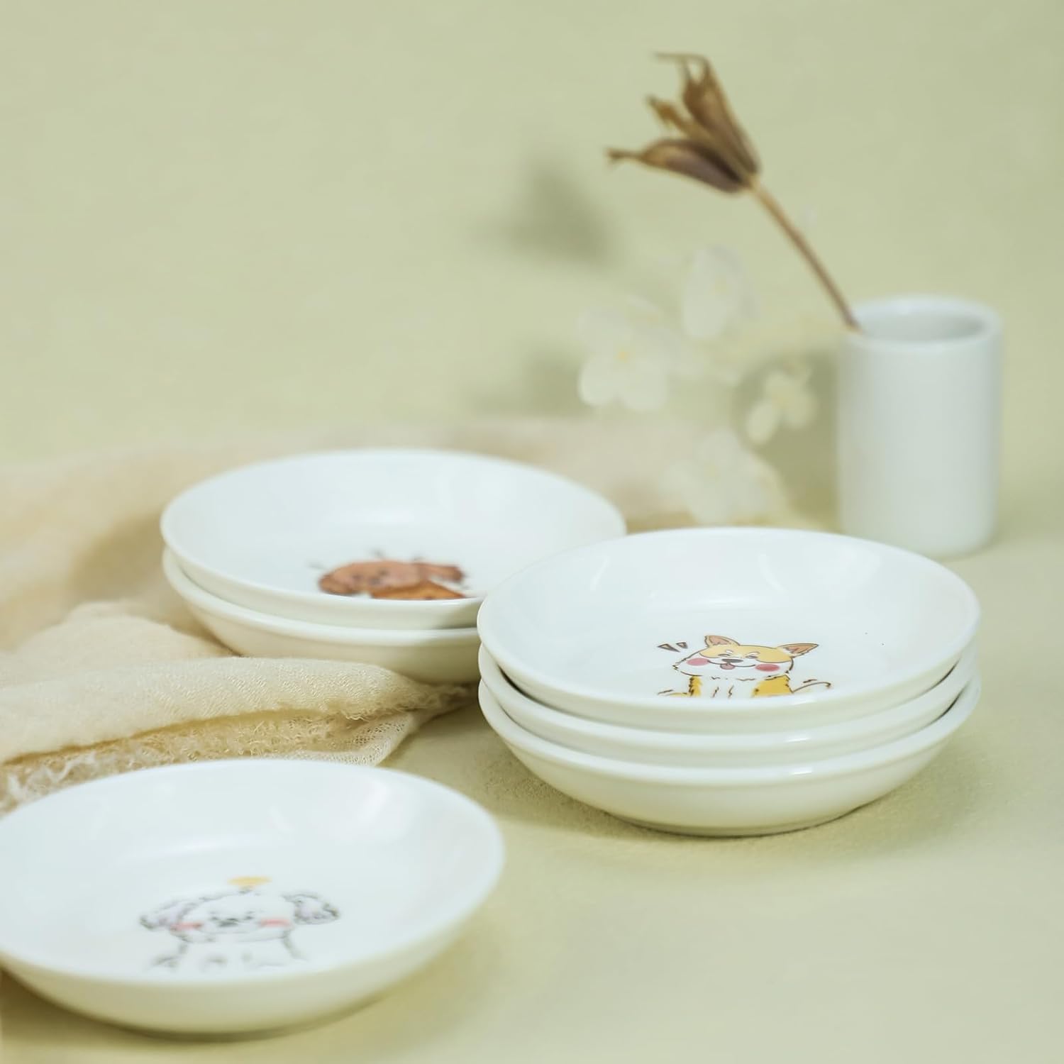 Divertidos platos de cerámica con diseño de perros lindos de caricaturas, platos de condimentos, cuencos de salsa de soja para sushi, platos de