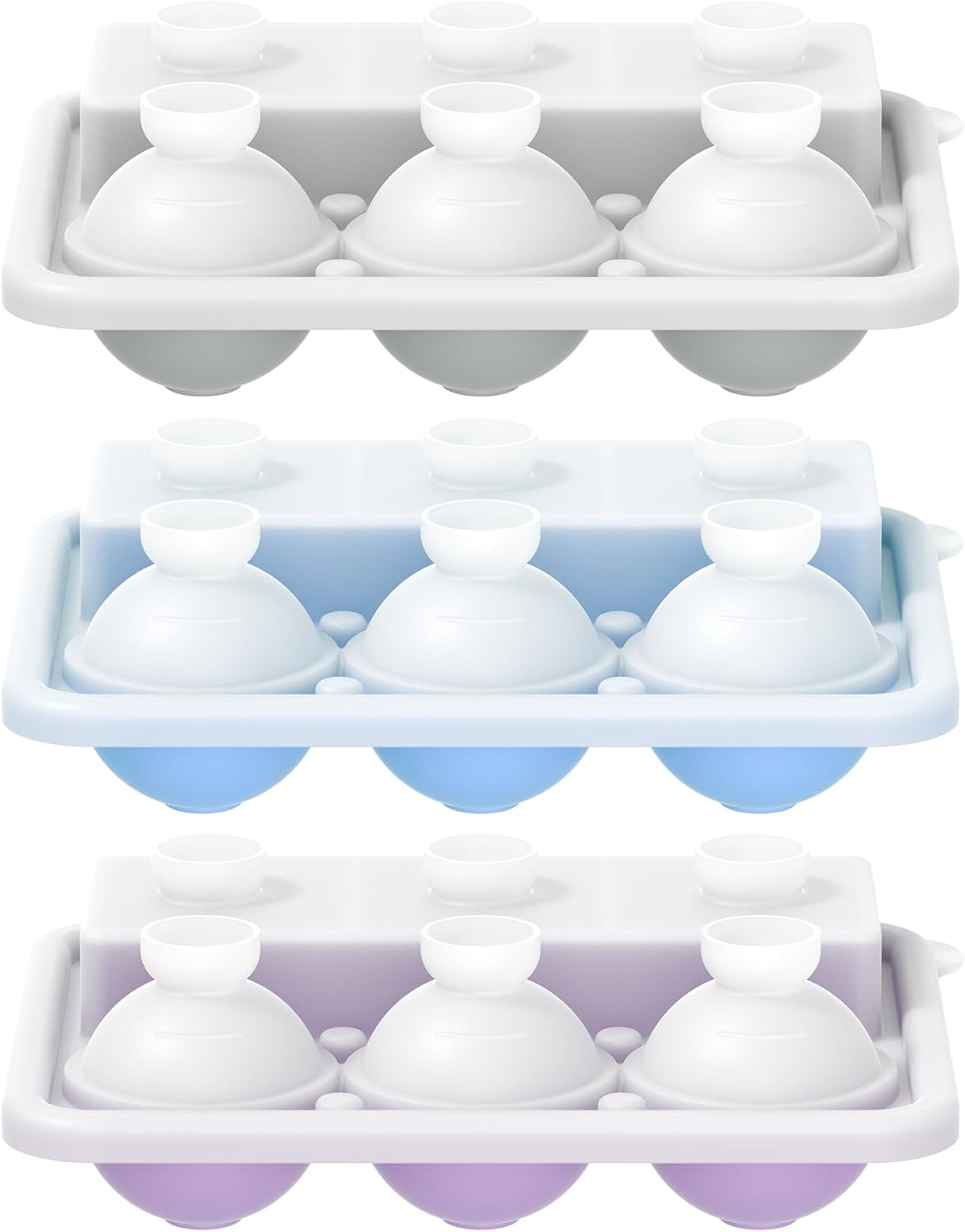 Morfone – Bandejas para cubitos de hielo, 3 unidades, moldes redondos de silicona para bolas de hielo y moldes cuadrados grandes con tapas, diseño