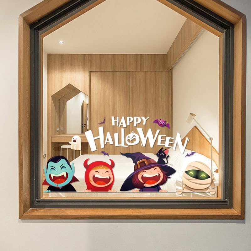 Adhesivos de Halloween para ventana, decoración de ventana de Halloween, calcomanías de calabaza linda, fantasma, decoración de Halloween, 16.5 x