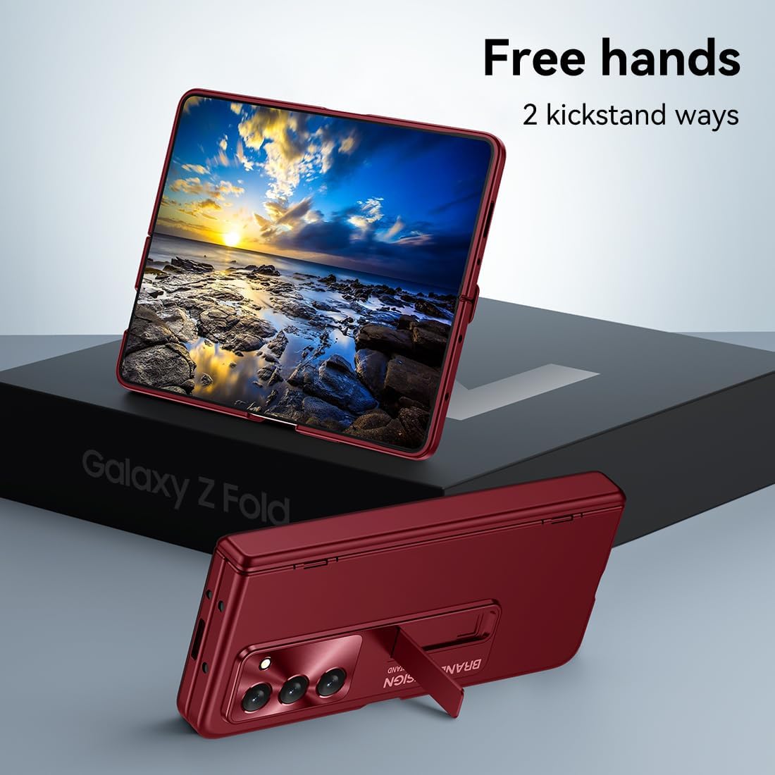 Funda con función atril para Galaxy Z-Fold-5 Protección de bisagra de cubierta completa Funda delgada con cuerpo completo, protector de pantalla y