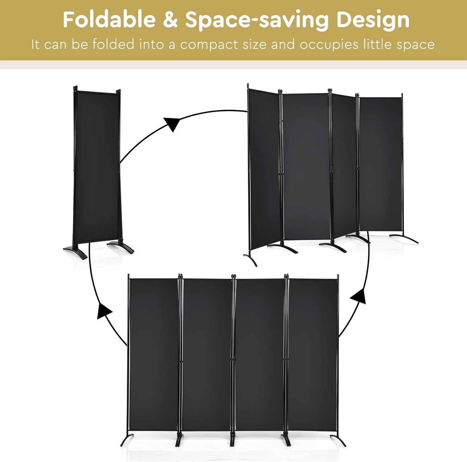 Giantex Divisor de habitación de 4 paneles de 5.6 pies de alto, color negro, pantalla de privacidad plegable portátil ligera, divisor de pared