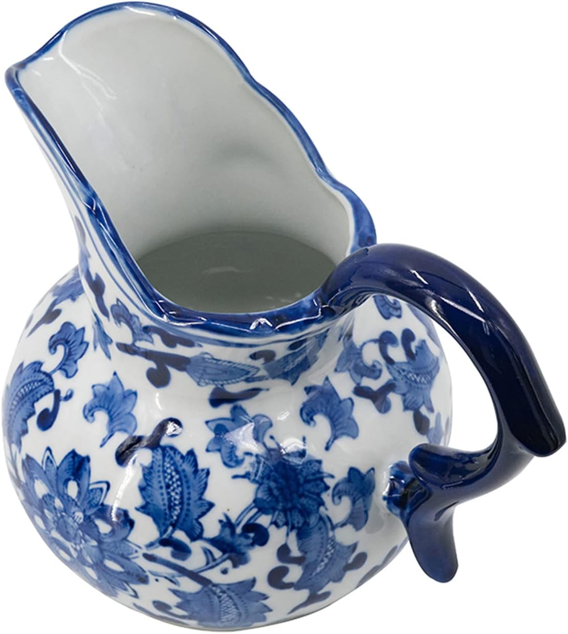 A&B Home – Jarra de cerámica con asa, jarra de crema de leche de café para cocina, tarro de porcelana azul y blanca con patrón de flores, 9 x 6 x 8