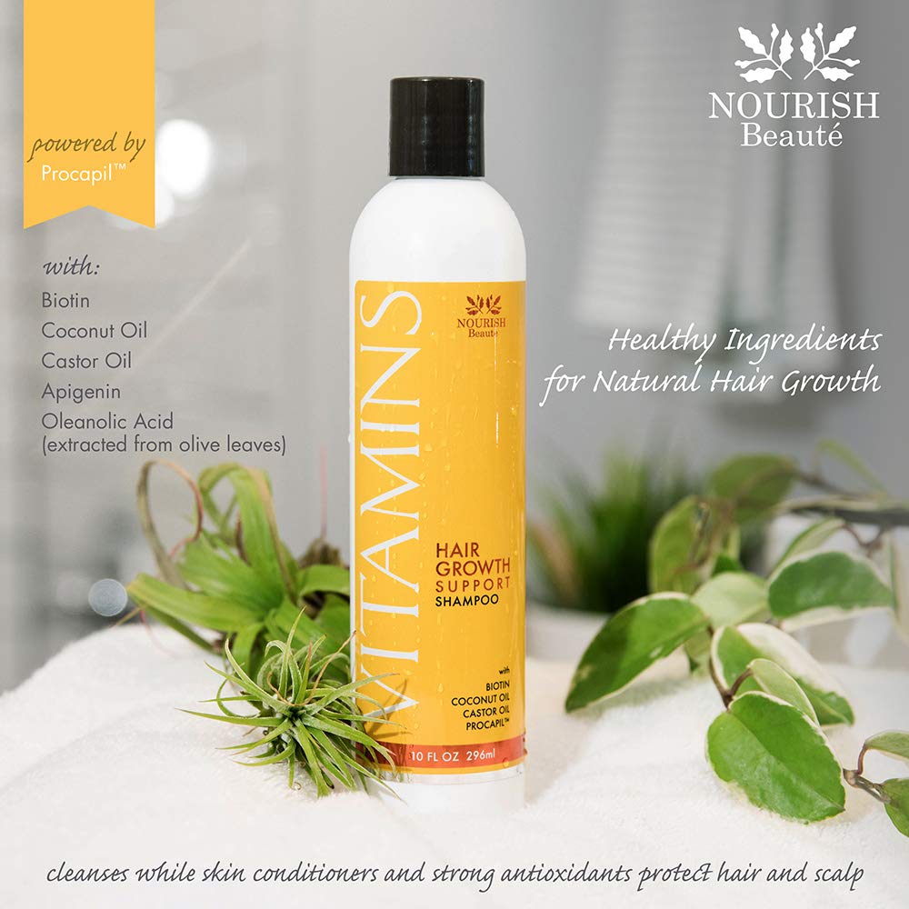 Nourish Beaute champú y acondicionador con vitaminas, para caída de cabello, con factores naturales de crecimiento, aceite de argán y biotina