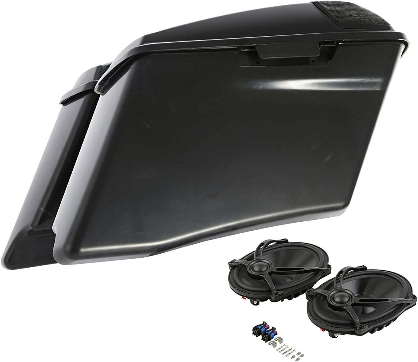 TCMT Alforjas extendidas de 4 pulgadas y altavoces de 5 x 7 pulgadas para Harley Touring Road King Road Glide Street Glide Electra Glide 2014-2023