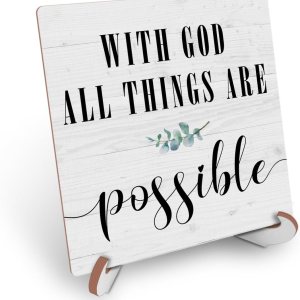 Escritura bíblica cristiana con Dios Todas las cosas son posibles, decoración rústica de escritorio, letrero de madera, placa religiosa y decorativa Escritura bíblica cristiana con Dios Todas las cosas son posibles, decoración rústica de escritorio, letrero de madera, placa religiosa y decorativa