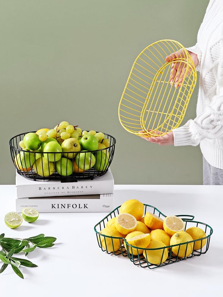 Cesta de fruta de alambre de metal, cestas de almacenamiento ovaladas grandes para pan, soporte de cesta de frutas de alambre de metal para encimera