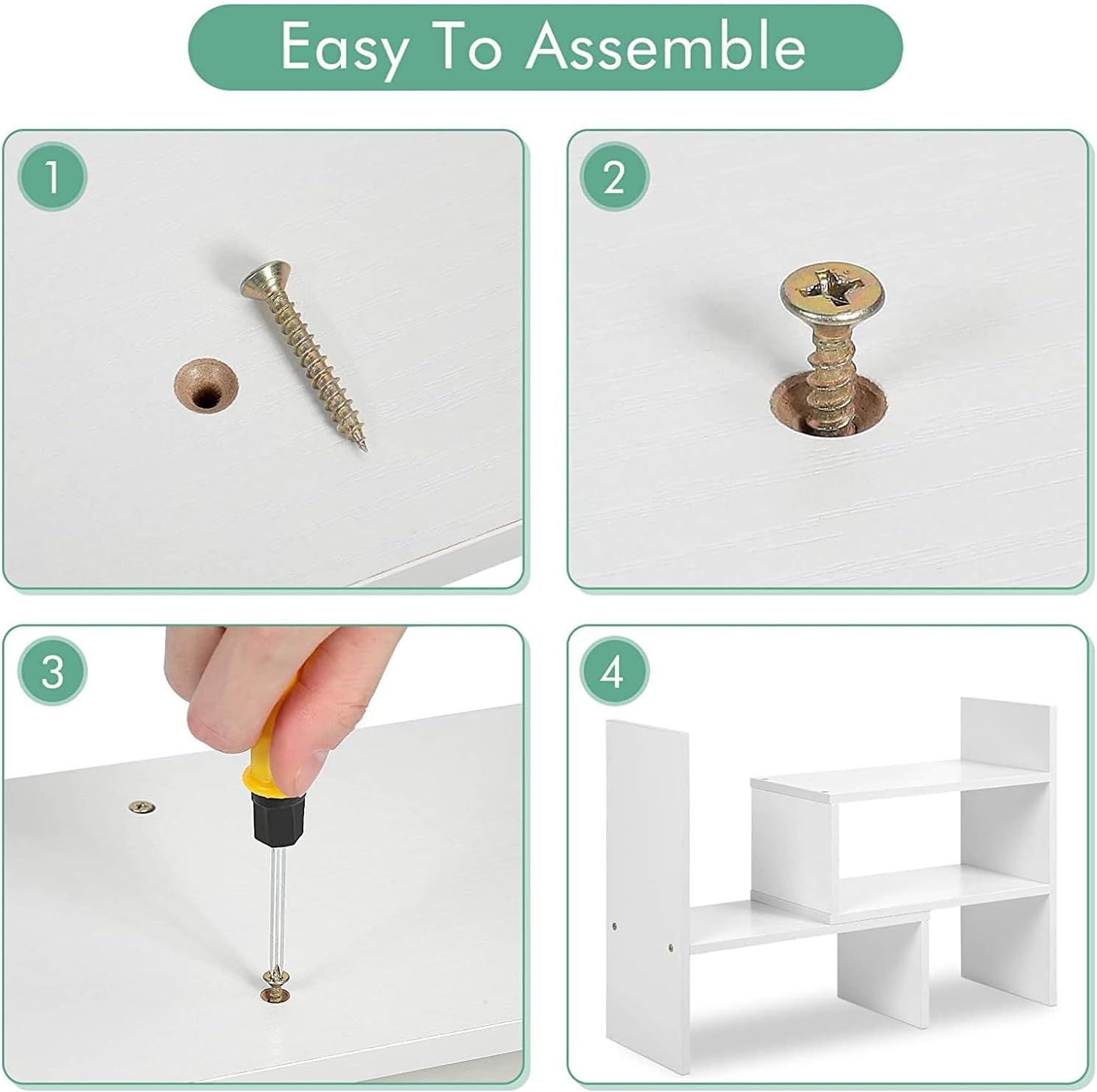 Organizador y almacenamiento de estantes de escritorio, mini estantería expandible para dormitorio, estante de escritorio de madera ajustable negro,