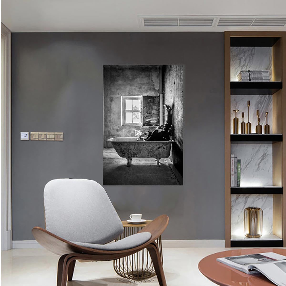 Pósteres artísticos para hombres fumando en la bañera parisina vintage en blanco y negro, impresiones fotográficas en lienzo para decoración de