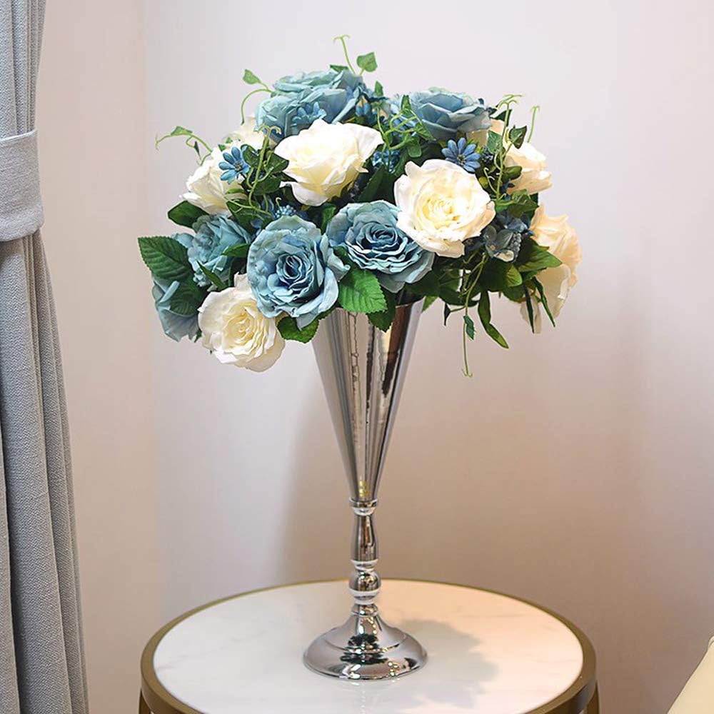 Sziqiqi Juego de 2 centros de mesa altos metálicos para mesas de recepción de boda Florero dorado con soporte Decoración de base para fiestas,