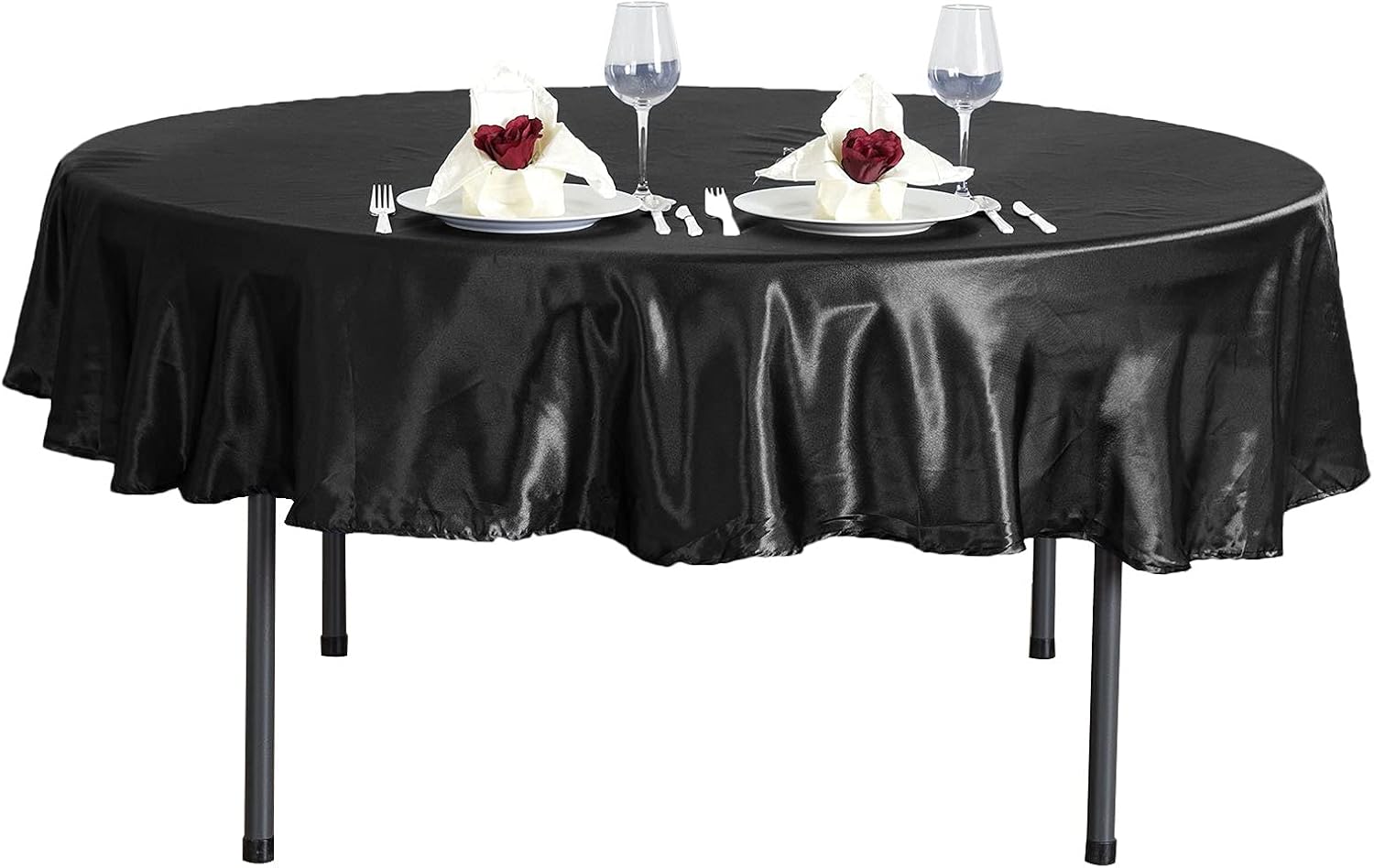 BalsaCircle Mantel redondo de satén negro de 90 pulgadas para bodas, fiestas, recepciones, eventos, cocina, comedor