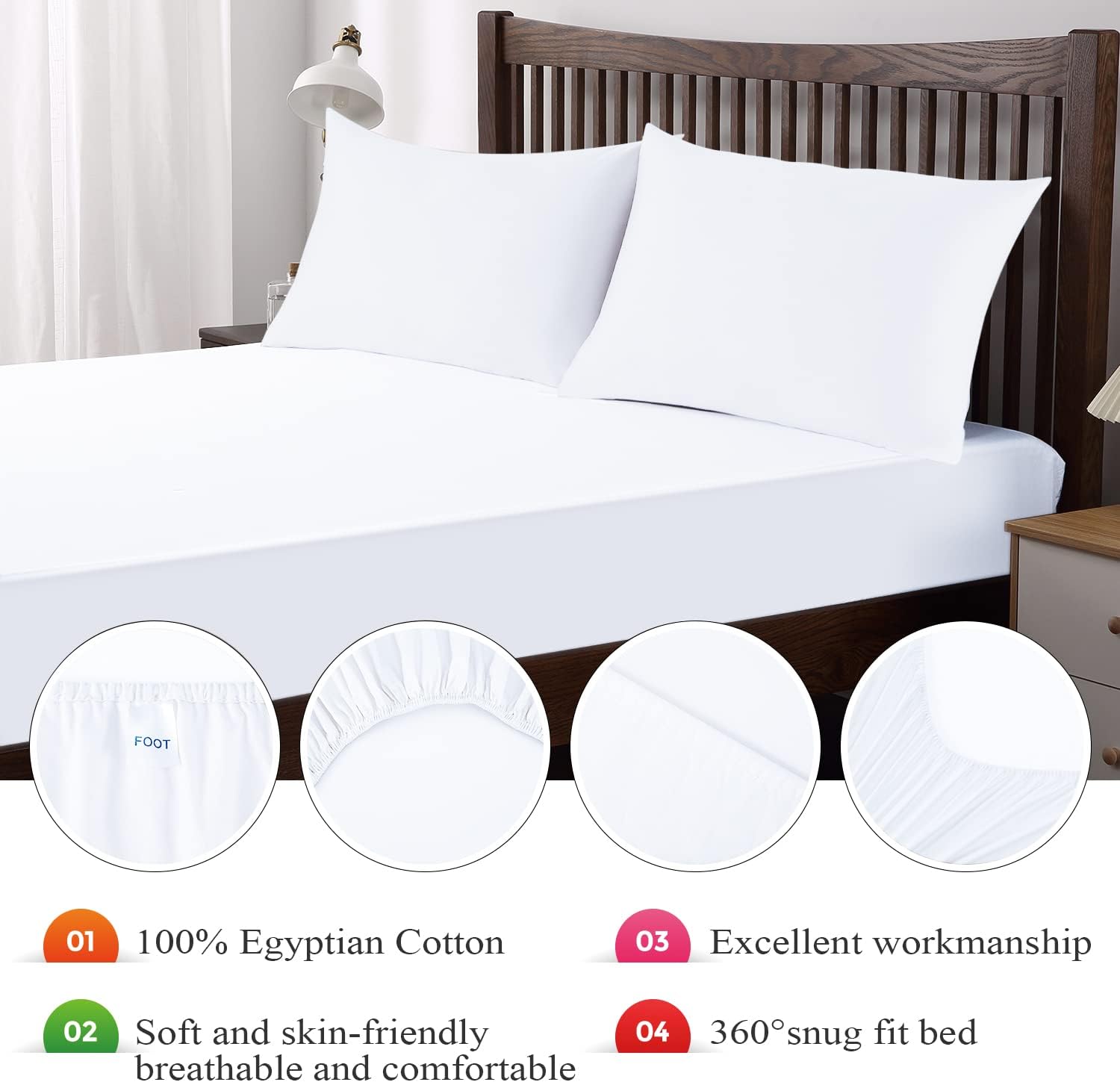 Solo sábana bajera, sábana bajera de 400 hilos color blanco para cama ajustable tamaño King dividido, no destiñe y resistente al encogimiento,