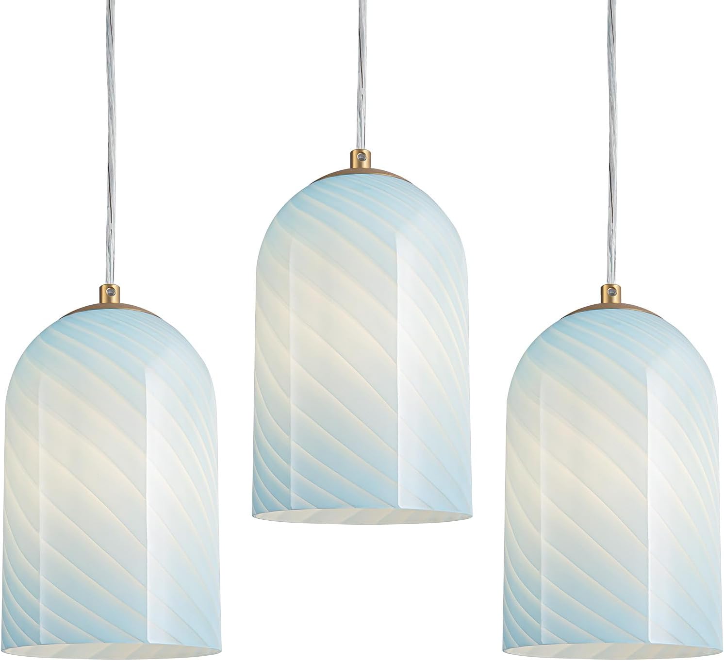 Lámparas colgantes, lámpara colgante enchufable para isla de cocina, luces colgantes de vidrio de arte a mano con acabado de latón para mesa de