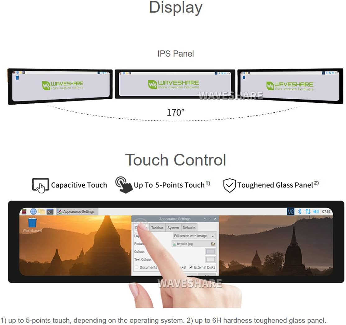 LCD HDMI de 11,9 pulgadas, pantalla táctil capacitiva, 320 × 1480, HDMI, IPS, cubierta de vidrio endurecido, compatible con todas las versiones de
