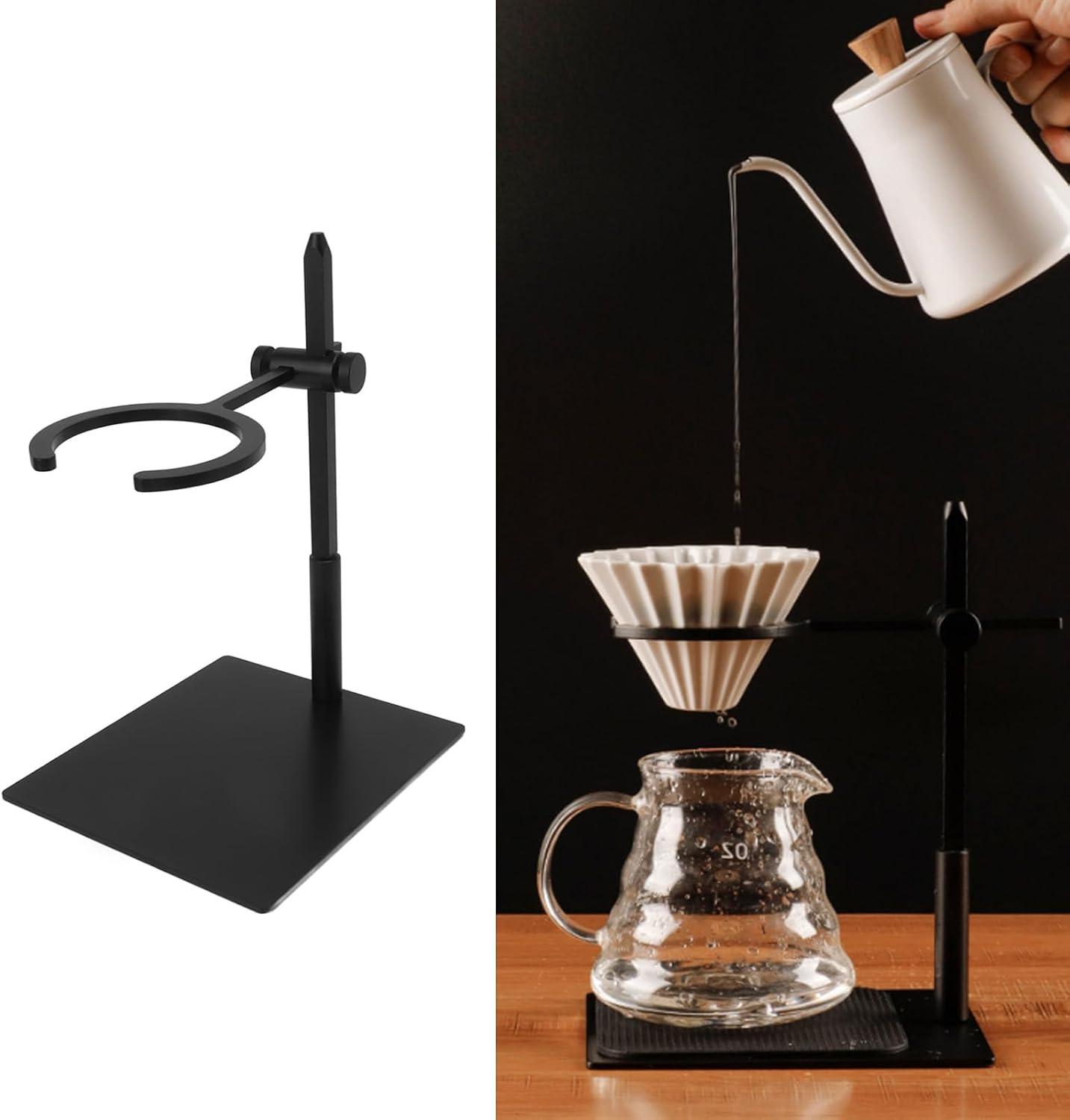Atyhao Soporte para gotero de estación de café, con soporte ajustable de aleación de aluminio, cafetera de goteo con filtro de acero inoxidable