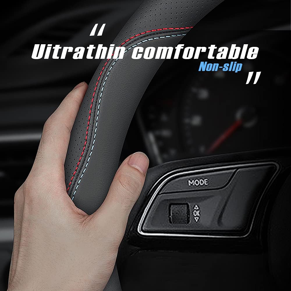 Funda universal para volante de automóvil, de piel de napa, 15 pulgadas, color negro