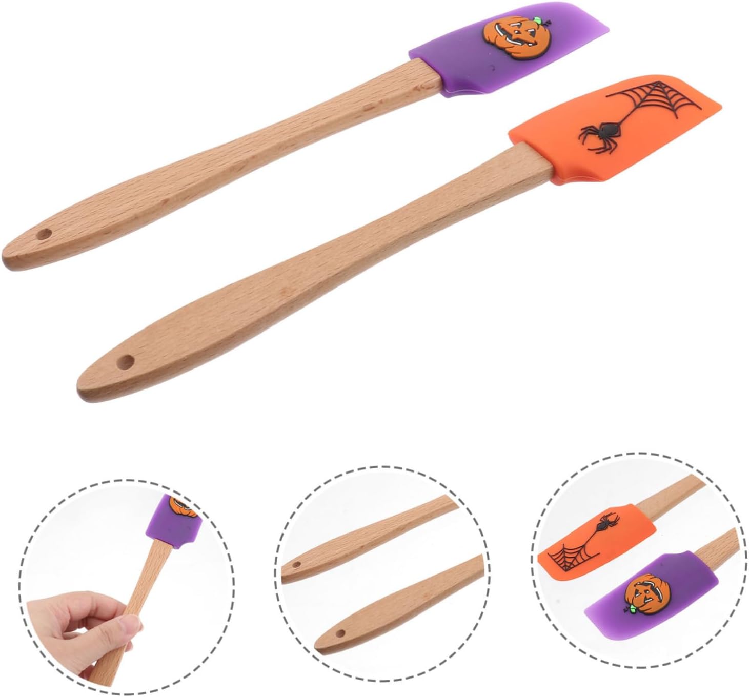 Raspador de silicona, 2 piezas, raspador de Halloween, utensilios de cocina, espátula de madera para hornear de calabaza para niños