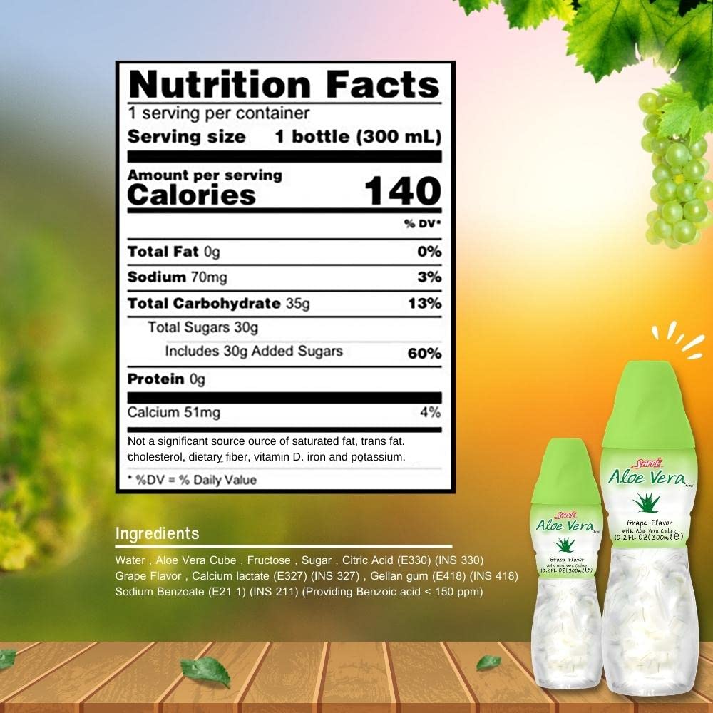 Jugo de aloe vera (sabor a uva) Bebida de aloe vera con pulpa de aloe pura (6 paquetes) Jugo a base de plantas ideal para hidratación y contiene