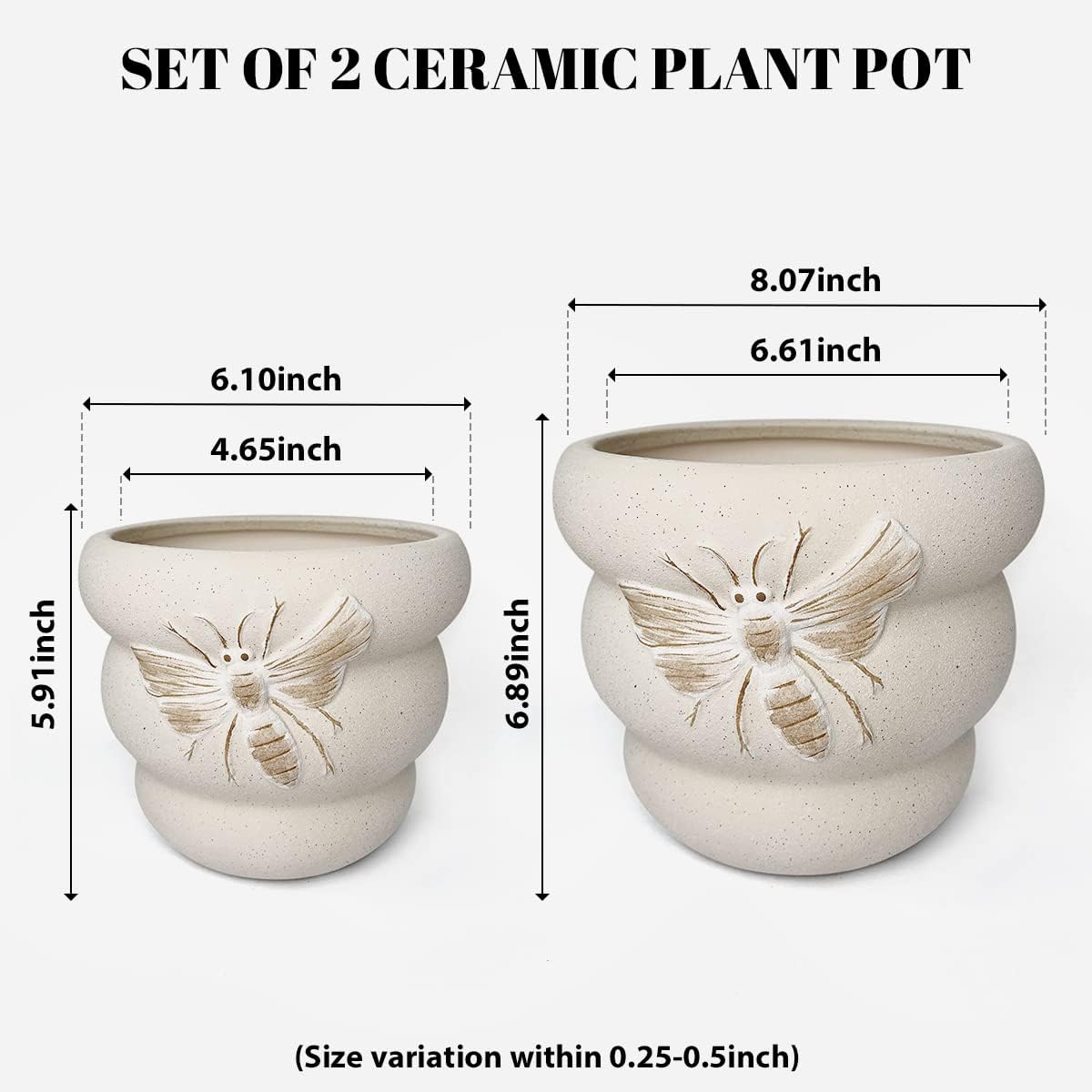 YBX – Macetas de cerámica de 8 pulgadas + 6 pulgadas con orificio de drenaje, decoración de abejas, macetas para plantas de serpientessuculentas de