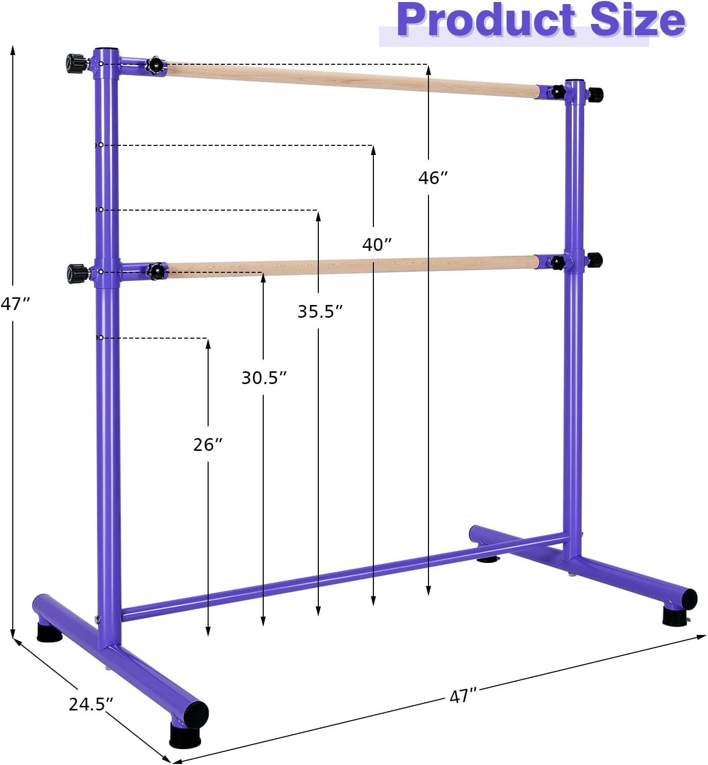 Costzon Barra de ballet portátil, barra de madera doble ajustable de 4 pies de altura, barra de baile independiente para estudio en casa, escuela,