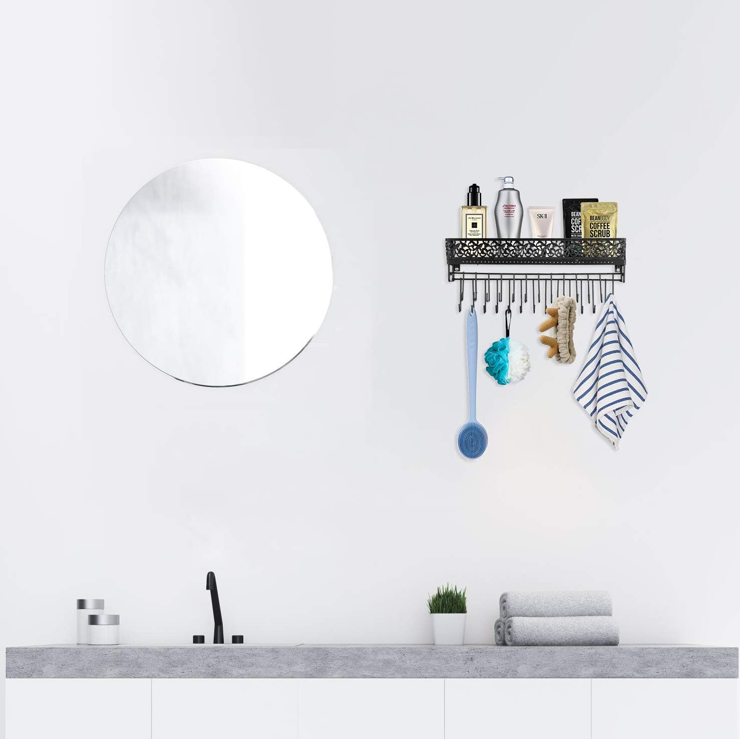 Urban Deco Organizador de joyas montado en la pared  Soporte rectangular colgante para joyas con estante organizador de collar de pared  Estante de